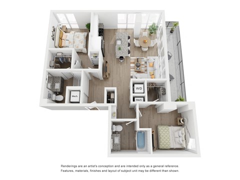 Floor plan for 2 beds, 2 baths, 1024 sqft